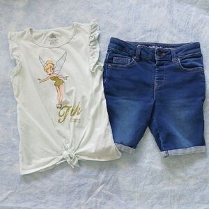 Tinker Bell Tie-Front Tee SZ M United Kingdom Epcot Cat&Jack Denim Shorts SZ 8